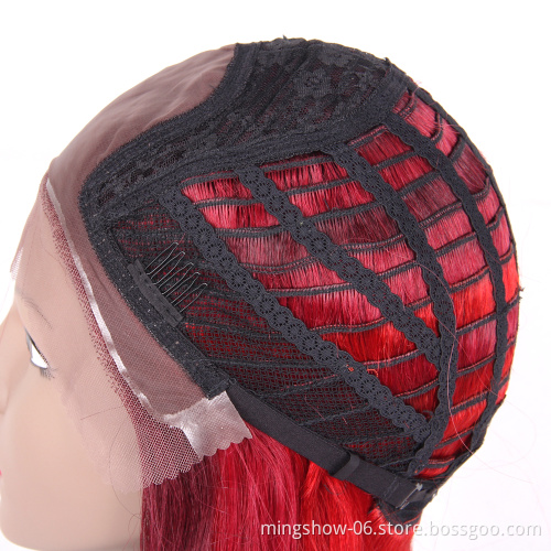 Premium natural remy Brazilian ombre red human hair wigs with highlights for white women